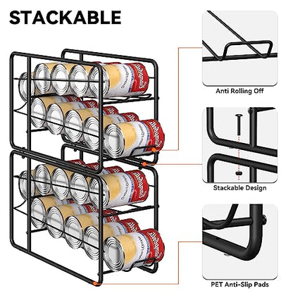 MOOACE 4 Pack Can Organizer for Pantry, Stackable Soda Can Dispenser Rack - color: Black