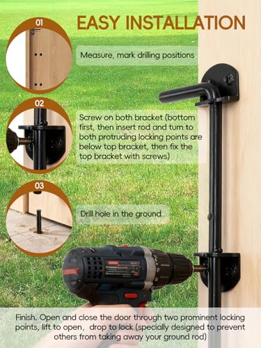 12" Heavy Duty Cane Bolt Gate Drop Rod - Extra Thick Solid Steel Ground Latch for Wood Metal Vinyl Fence & Double Doors, Black Powder Coated - 1Pack - style: Cane Bolt 12in 1pcs