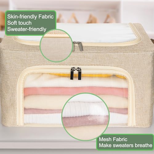 66L Large Cashmere Sweater Storage Bags | With 2 Bags of Natural Cedar Ball | Breathable Cashmere Garment Bag for Merino Wool/Knit Sweater, Stackable Knitwear Wool Clothes Storage Organizer Pouch - size: Large 1pack