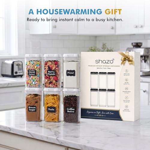 Shazo 6 PC 1.2L Clear Plastic Airtight Pantry Storage Containers with Lids - color: Matte White