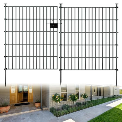 10 Panel No Dig Metal Garden Fence 32"H x 23.6'L Dog Fence Outdoor for Yard | Rustproof welded metal with ground stakes for outdoor yards, patios. Modular design restrains pets, rabbits and small animals - size: 10 Panels-23.6 ft(L) X 32 in(H) with Gate