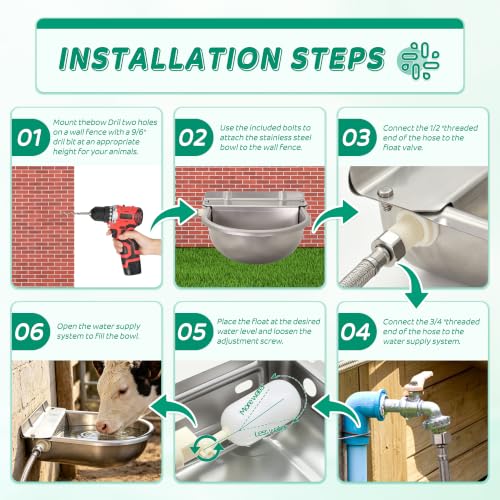Automatic Horse Drinking Waterer Bowl,Upgrade Stainless Steel Farm Livestock Water Dispenser with Drain Hole and Float Valve for Horse,Dog, Chicken,Goat,Pig (B)