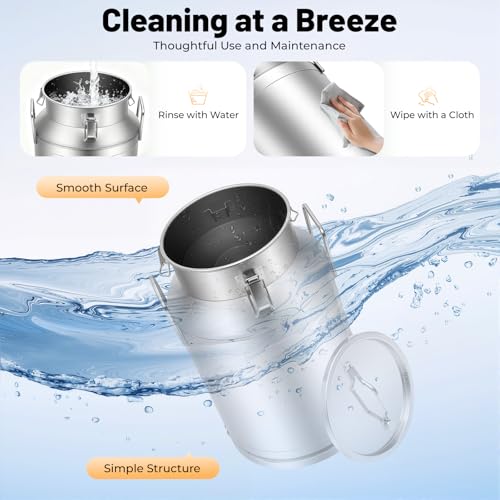 10 Gal Stainless Steel Milk Can with Airtight Lid, 40L Heavy Duty Sealed Bucket for Liquid and Grain Storage for Home Brewing Farm Kitchen Use