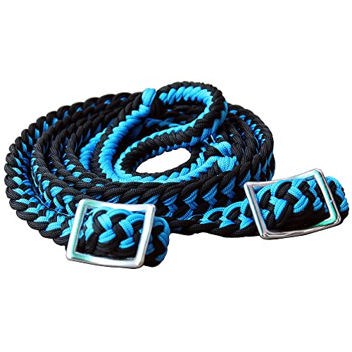 HILASON Braided Poly Barrel Horse Racing Reins Flat Grip Knots 1" X 8Ft | Rein Gifts - color: Royal Blue-Black