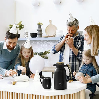 IDEUS Thermal Coffee Carafe 68oz, Beverage Dispenser Black-Gold | Stainless Steel Double Wall Vacuum Insulation Creamer Pitcher Water Jug Coffee Server, Coffee Carafe for Keeping Hot and Cold - color: Black-Gold, size: 68 Ounces