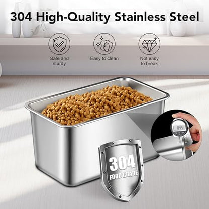 Newget 11 lb Stainless Steel Dog Food Storage Container with Scoop, White - color: B-White