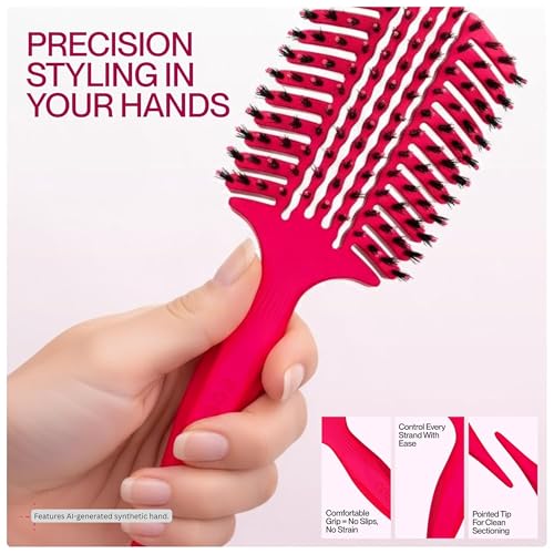 COCCO Aura Vent Boar Brush, Dual-Curved Design for Faster Drying - color: Pink