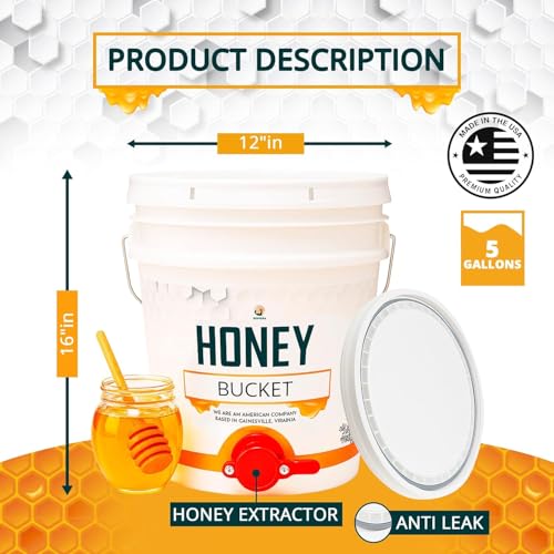 5 Gallon Honey Bucket Kit with Gate, Strainer and Scraper | 5 gallon honey processing kit with gate, double-layer stainless steel strainer and scraper for filtering and bottling.