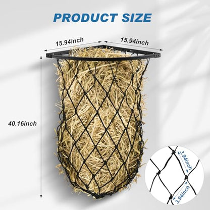 Yaocom 2 Set Black Wall Mount Hay Feeder with Net Collapsible Hay Rack with Net Slow Feeder for Horses Goats (Triangle)