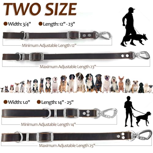 Leather Short Dog Leash,Adjustable Length Dog Leads,Extra Thick Genuine and Heavy-Duty Hardware Handmade Assembled with Extension Function Strong Traffic Pet Leashes. (Width: 1.0" Length: 14-25") - size: Width: 1.0" Length: 14-25"