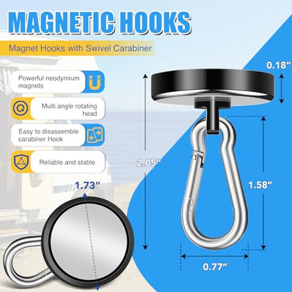 200Lbs Magnetic Carabiner Hooks 2Pcs Strong Magnetic Hooks Heavy Duty - style: 200lb-2P Black