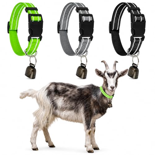 5 Pack Reflective Goat Collars with Bells,Anti-Lost Pet Collar - color: Reflective Black+Grey+Green