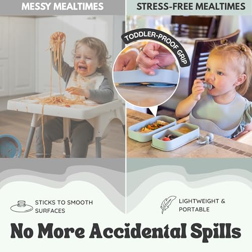 Baby Travel Feeding Set with Silicone Suction Plates, Grey Small - color: Gray