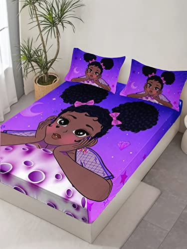 HOSIMA Black Girl Magic Twin Bedding Sets,1 Fitted Sheet+2 Pillowcases. - color: Purple-a, size: Twin 39"*75"