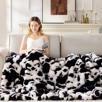 Anysay Faux Fur Throw Blanket, 1000GSM Fluffy Soft Bubble Blanket 80''*90'' - color: Cow Black, size: Queen