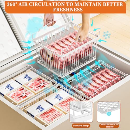 Large Freezer Organizer Bins for 5 to 9 Cu.Ft,3Pack , Leak-Proof Bottom