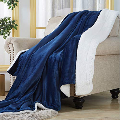 SOCHOW Sherpa Fleece Throw Blanket, Navy Blue, 50x60 inches - color: Navy Blue, size: 50"×60"