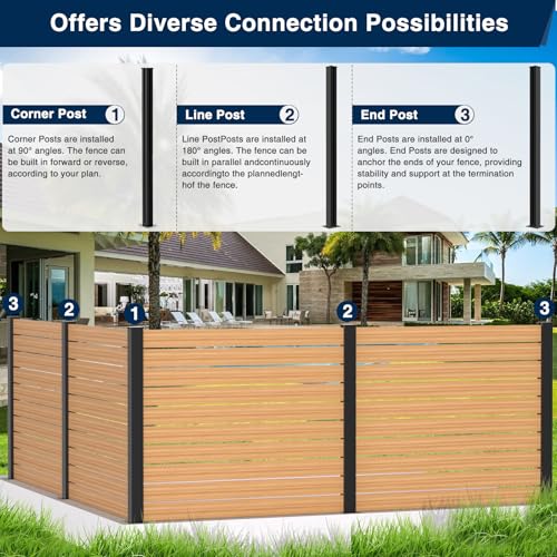 45" Aluminium Privacy Fence Line Post, 2 Pack - color: 2 Pack 180 Degree
