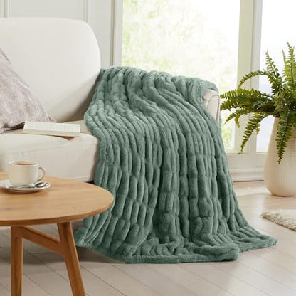 Springtree Home Luxury Micro Plush Throw Blanket | Thick Faux Fur | Green | Lily Collection | 50" x 60" | Green Blanket | Ultra Plush - color: Lily Pad, size: 50" x 60" (Medium)