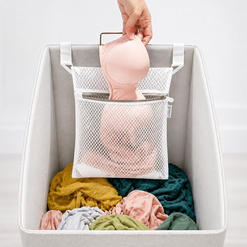 2Pcs Mesh Laundry Bags for Delicates w/Hooks, Hanging Durable Laundry Mesh Wash Bags Attachable Inside Laundry Basket, Lingerie Bags for Washing Bras, Socks – 12x10 Washable Laundry Bag
