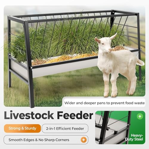 Pasture Hay Feeder 2 in 1 55 Gallon Livestock Feed Trough with 22 - color: Black