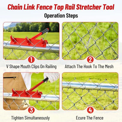 2PCS Fence Top Rail Stretcher Tool, Chain Link Top Rail Dressing Tool with 3 Hooks and 28in Cable, Thickened Carbon Steel, Strong Pull, Easy One-Person Use