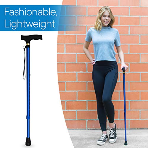 RMS Walking Cane - Adjustable Walking Stick - Lightweight Aluminum Offset Cane with Ergonomic Handle and Wrist Strap - Ideal Daily Living Aid for Limited Mobility - color: Blue
