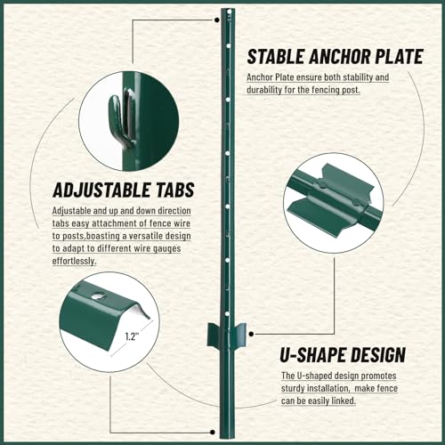 10-Pack 4 Feet Heavy-Duty Metal U Fence Posts for Wire Fencing - size: 4 Feet
