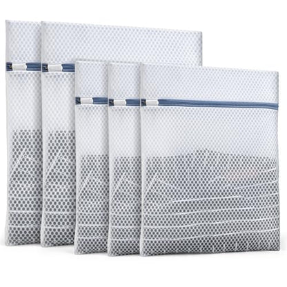 Heavy-Duty Honeycomb Mesh Laundry Bags, 5-Pack (3×12x16" + 2×16x20"), Delicates Protector for Lingerie & Baby Clothes - size: M3L2