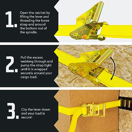 DC Cargo Mall E Track Ratchet Straps, Heavy Duty Cargo Tie-Down E Track Straps 2" x 12', (8 Pack, Yellow) E Track Spring Fittings Tie Down Motorcycle, Vans, Trucks, Trailers - size: 8 - Pack
