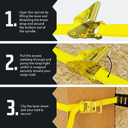 DC Cargo Mall E Track Ratchet Straps, Heavy Duty Cargo Tie-Down E Track Straps 2" x 12', (8 Pack, Yellow) E Track Spring Fittings Tie Down Motorcycle, Vans, Trucks, Trailers - size: 8 - Pack
