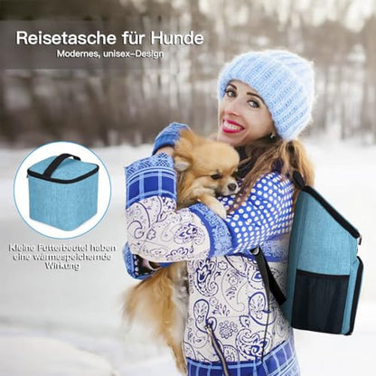 BAGLHER丨Dog Travel Bag, Airline Approved Pet Supplies Backpack, Dog Travel Backpack with 2 Silicone Collapsible Bowls and 2 Food Baskets - color: Sky Blue-A