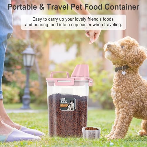 Dog Cat Food Storage Container with Cup (Pink, 2.5L) - color: Pink, size: 2.5L