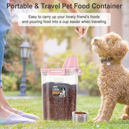 Dog Cat Food Storage Container with Cup (Pink, 2.5L) - color: Pink, size: 2.5L