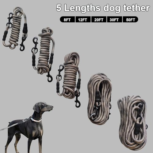 BTINESFUL Dog Tie Out Long Tether Rope Dog Lead for Yard 8/12/20/30/50/75ft - color: Beige Black, size: 30 Foot
