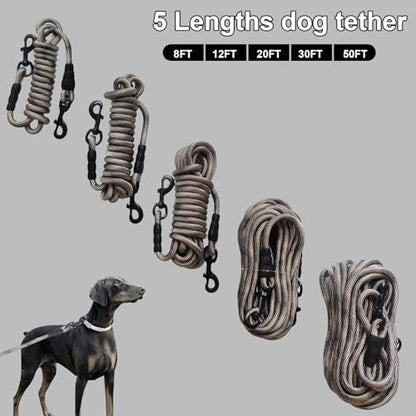 BTINESFUL Dog Tie Out Long Tether Rope Dog Lead for Yard 8/12/20/30/50/75ft - color: Beige Black, size: 30 Foot