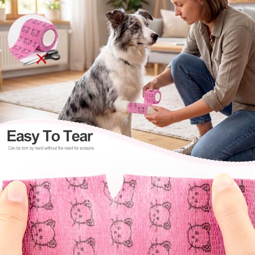 Vet Wrap Cohesive Bandages, Self-Adhesive Bandage Wrap, Breathable Non-Woven Self Adherent Tape for Pet Dog Leg Paw Wound, Horse, Cat, First Aid & Ankle Sprain, 2 Inch, 6 Rolls - color: 6 Rolls C