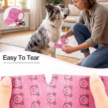 Vet Wrap Cohesive Bandages, Self-Adhesive Bandage Wrap, Breathable Non-Woven Self Adherent Tape for Pet Dog Leg Paw Wound, Horse, Cat, First Aid & Ankle Sprain, 2 Inch, 6 Rolls - color: 6 Rolls C