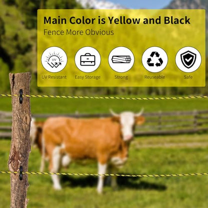 3445ft Electric Fence Polywire, 9-Strand Stainless Steel Rope for Livestock - size: 3445 Feet