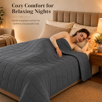 L'AGRATY Weighted Blanket for Adults 15lbs, 48"x72", Dark Grey Twin Full Size Heavy Throw Blanket, Cooling, Breathable, Microfiber with Glass Beads, Big, Washable, All-Season - color: 01-dark Grey, size: 48" x 72" | 15lbs