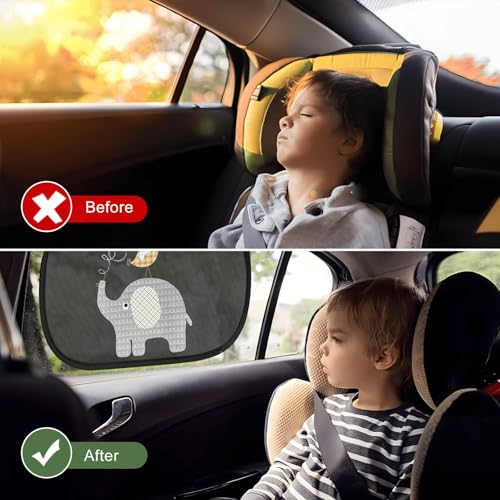 2 PCS Car Window Shades, Static Cling Auto Side Window Sunshade Cover with Cute Animal Pattern, Breathable Mesh Screen Sun & UV Protection Cover for Most Car Windows