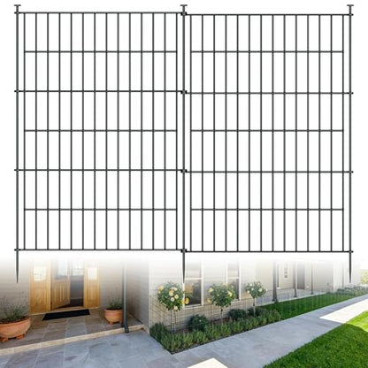 10 Panel No Dig Metal Garden Fence 40"H x 23.6'L Dog Fence Outdoor for Yard | Rustproof welded metal with ground stakes for outdoor yards, patios. Modular design restrains pets, rabbits and small animals - size: 10 Panels-23.6 ft(L) X 40 in(H) without Gat