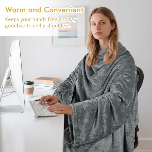 Catalonia Wearable Blanket with Sleeves & Foot Pocket for Adults - color: Gray, size: Fleece