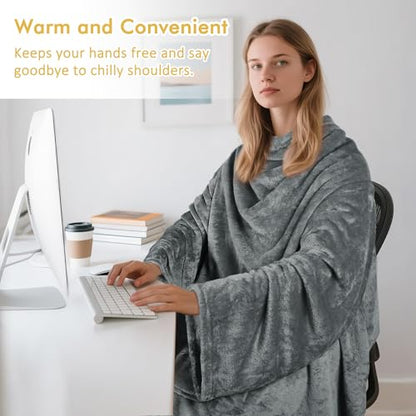 Catalonia Wearable Blanket with Sleeves & Foot Pocket for Adults - color: Gray, size: Fleece
