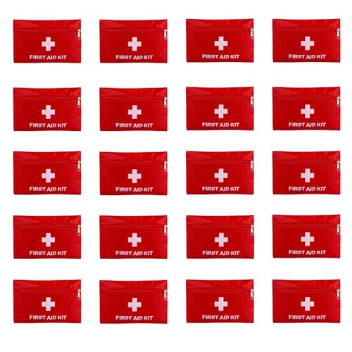 QCWN 20 Pack Empty First Aid Bag Mini Medical Kit Pouch Small Travel Emergency Survival Storage Bags for Car Home Hiking Camping Waterproof Red - size: 20 Pack