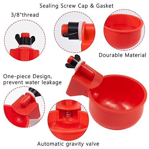 Chicken Waterer Cups 8 Pack Automatic Chicken Water Cups for Poultry LANARP Float Style Gravity Chicken Watering System, Water Feeder Kit, 5 Gallon with Mounting Hole Opener
