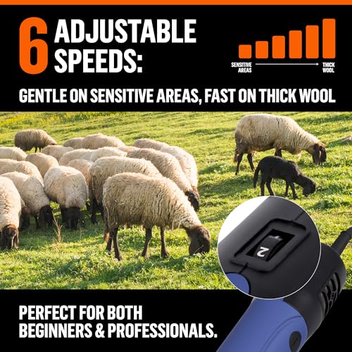 Sheep Shears Electric Clippers 2500RPM, 6-Speed Control - Heavy Duty Livestock Grooming Kit for Sheep, Goats, Alpacas, Llamas - Case, Low Vibration, 18.3ft Cord (2 Blades Included) - size: 2 Blades Included
