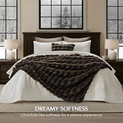 EverGrace Faux Rabbit Fur Bubble Throw Blanket, 50"x60", Dark Brown - color: Dark Brown, size: 50"x60"