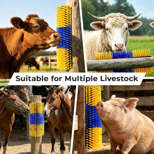2PCS Horse Scratcher Goat Brush Post, Livestock Scratching Brushes - color: Yellow