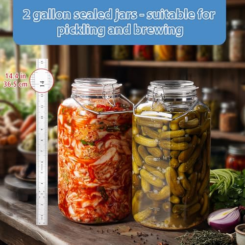 2 Gallon Glass Jar with Airtight Lid, 4.3" Wide Mouth Storage Containers